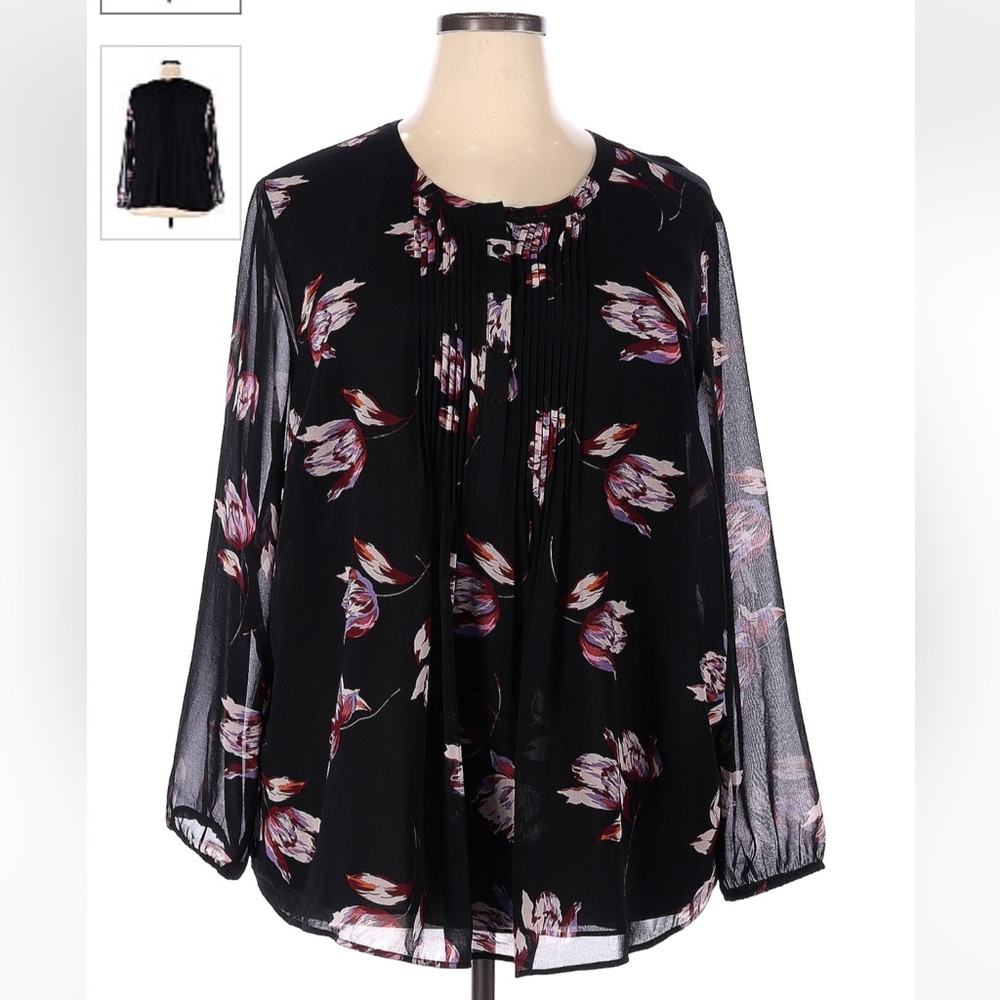 NWT Daniel Rainn Long Sleeve Sheer Plated Blouse